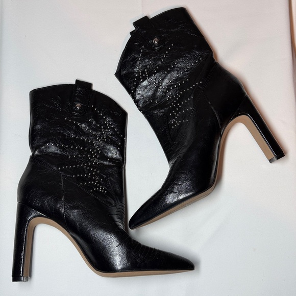 Jessica Simpson Black Bazil Studded Silver Western Pointed Toe Booties 7 - Picture 2 of 8